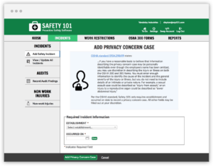 If necessary, Safety 101's software can handle OSHA Privacy Concern Case Recordable Incidents