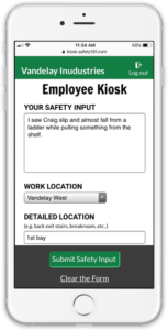 Access the Safety 101 employee safety kiosk from a phone web browser to submit safety input