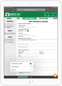 Add an observed hazard and add pictures with the safety 101 software that manages your safety program