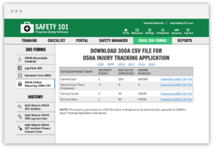 OSHA requires many organizations to submit their 300A summary to the Online Injury Tracking Application, with Safety 101's management software you can upload your 300A Summary Form easily
