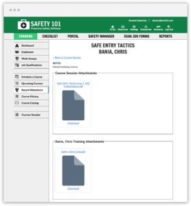 Document the course attendance history for any employee and easily locate the records for OSHA, ISO or other training compliance requirements