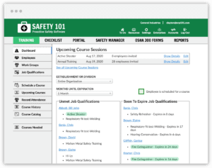 The Safety 101 Training Tracker software module will help you track employee job qualification training as well as keep everyone in your safety program up to date on their training