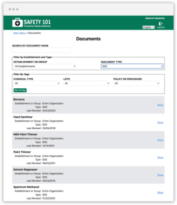 View SDS chemical safety data sheets on the Safety 101 portal